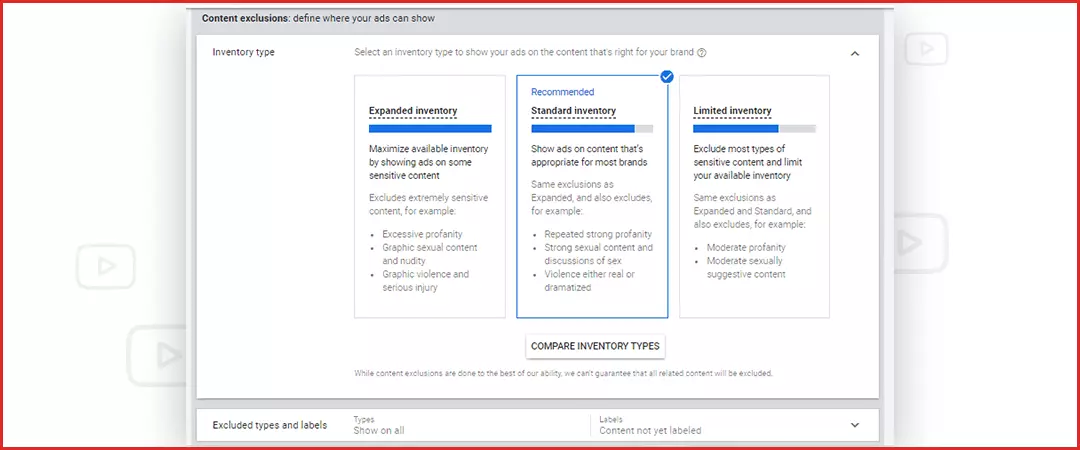 YouTube Ads inventory type