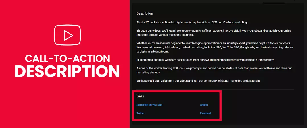 call to action descriptions for YouTube channe