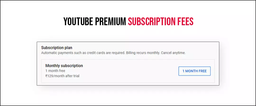 YouTube premium subscription fee