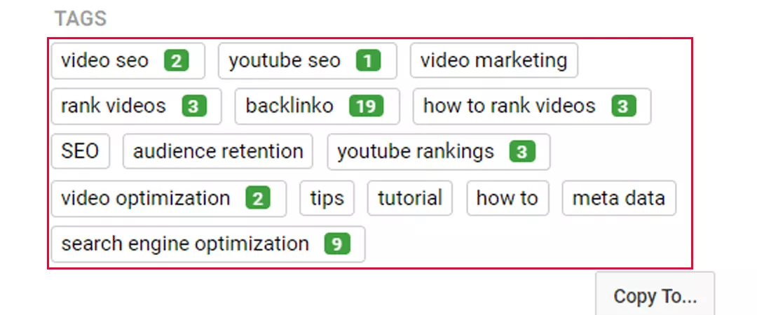 YouTube channel tags from auto-suggest